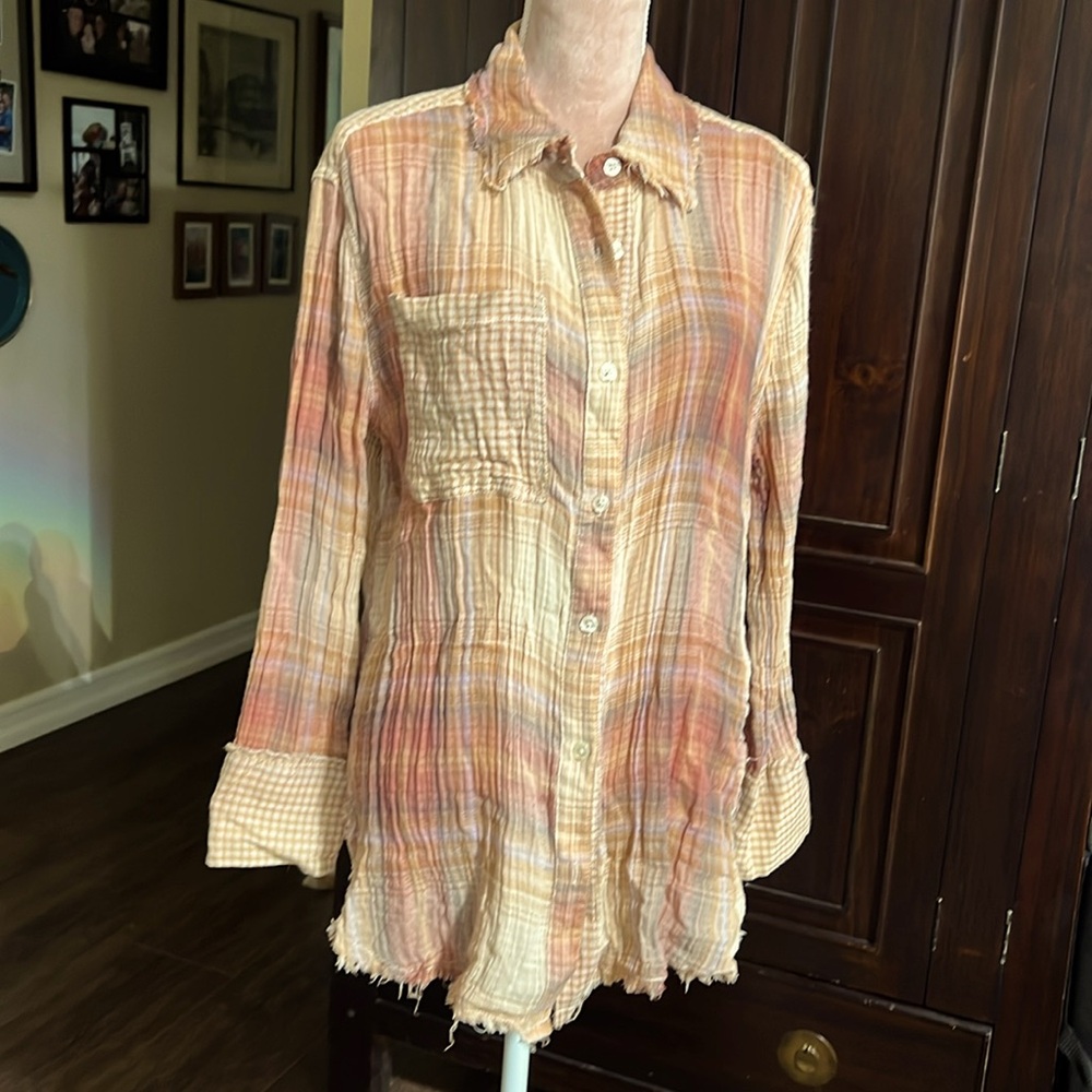 Urban Outfitters gauze mixed plaid shirt tunic